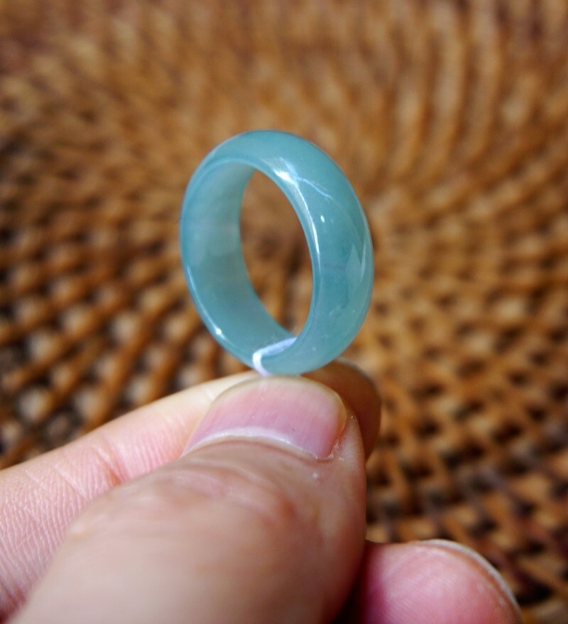 US 8 ,18.1MM Certified Grade A Guatemalan Icy Sky Blue Jadeite Band Ring 2064