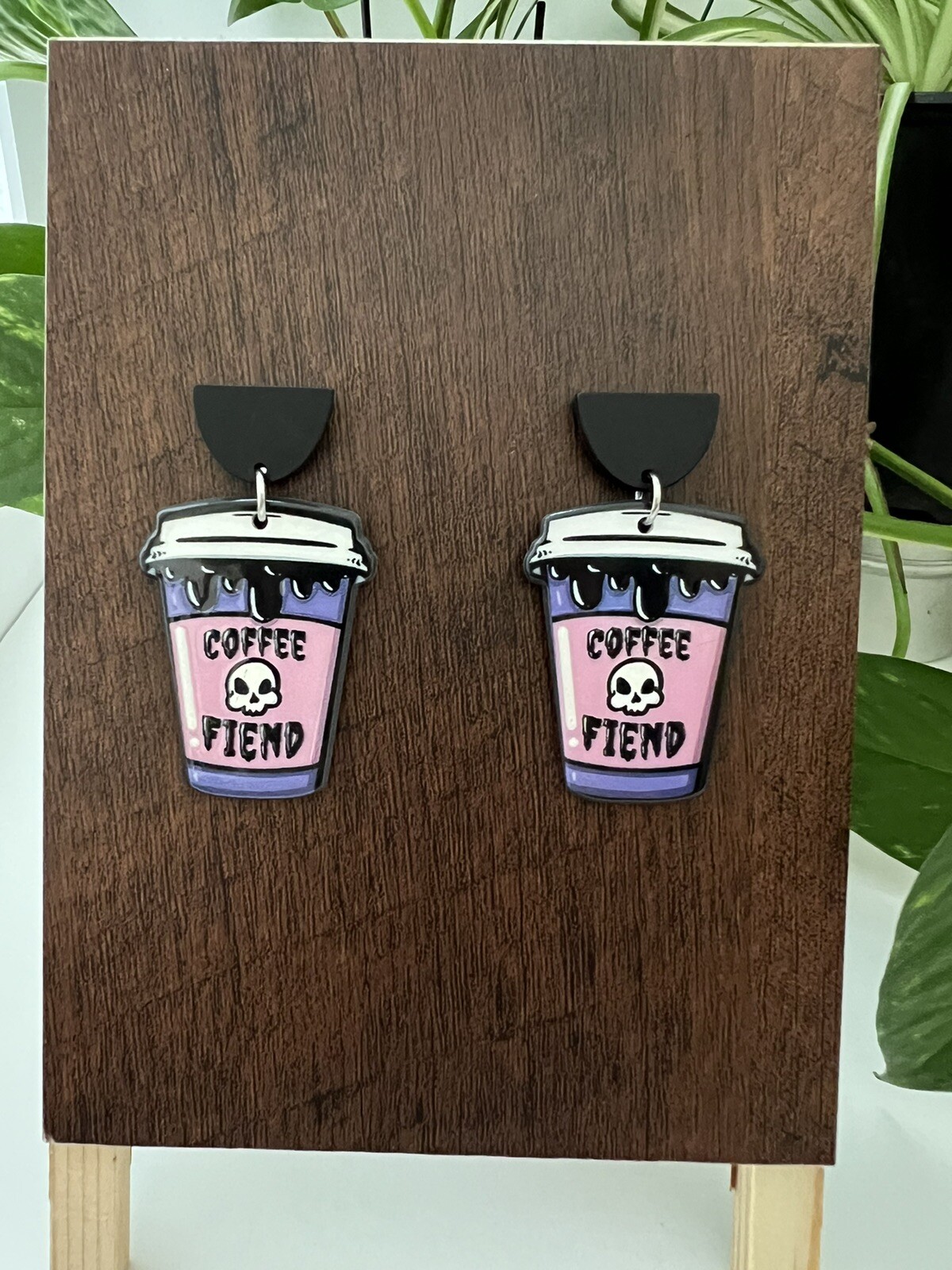 Coffee Fied Pastel Goth Large Dangle Earrings – Cute Emo Graphic Earrings