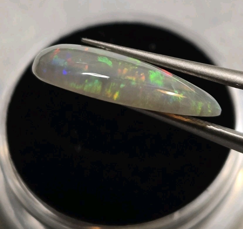 Natural Ethiopian Welo Opal 4.20ct Pear Cabochon Red Green Fire Crystal Opal