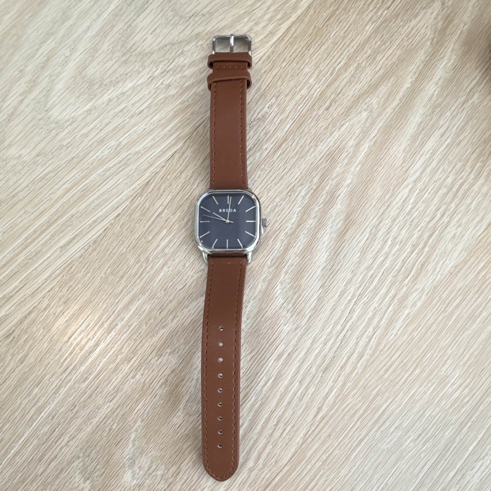 BREDA Visser Unisex Watch 32mm Silver Case Brown Leather Strap NIB
