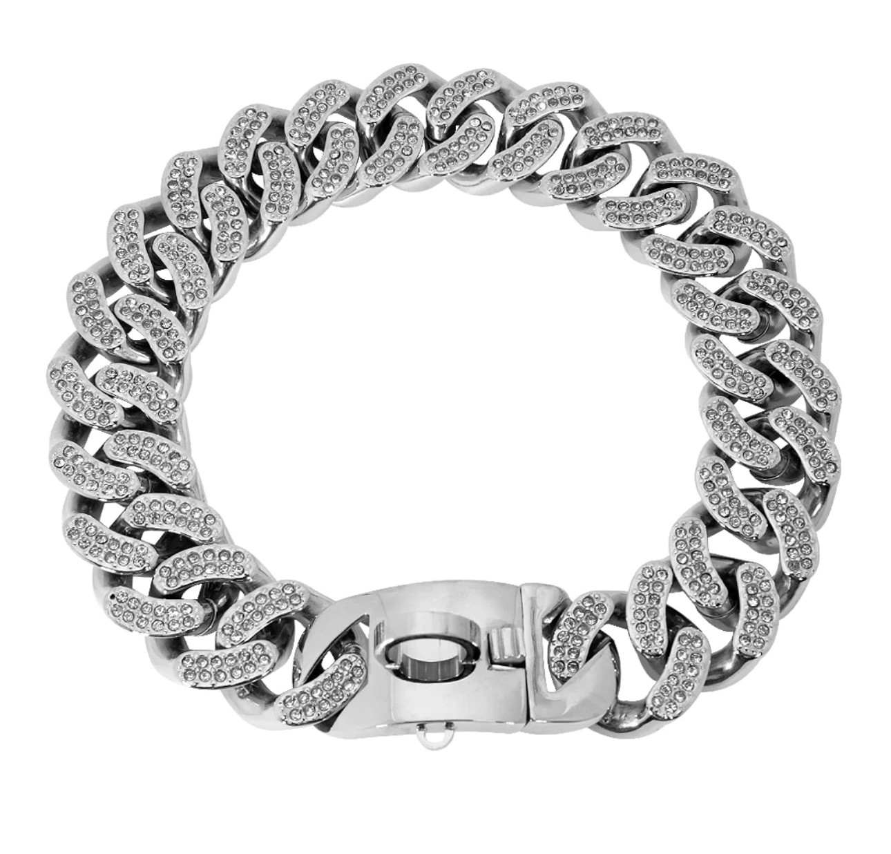 Diamond Silver Cuban Link Collar 32mm