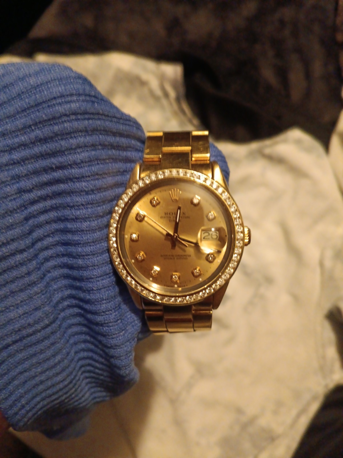 34mm Rolex Date 15505 With 1.2kt 14k Diamond Bezel/Gold Diamond Dial 14kcap Band