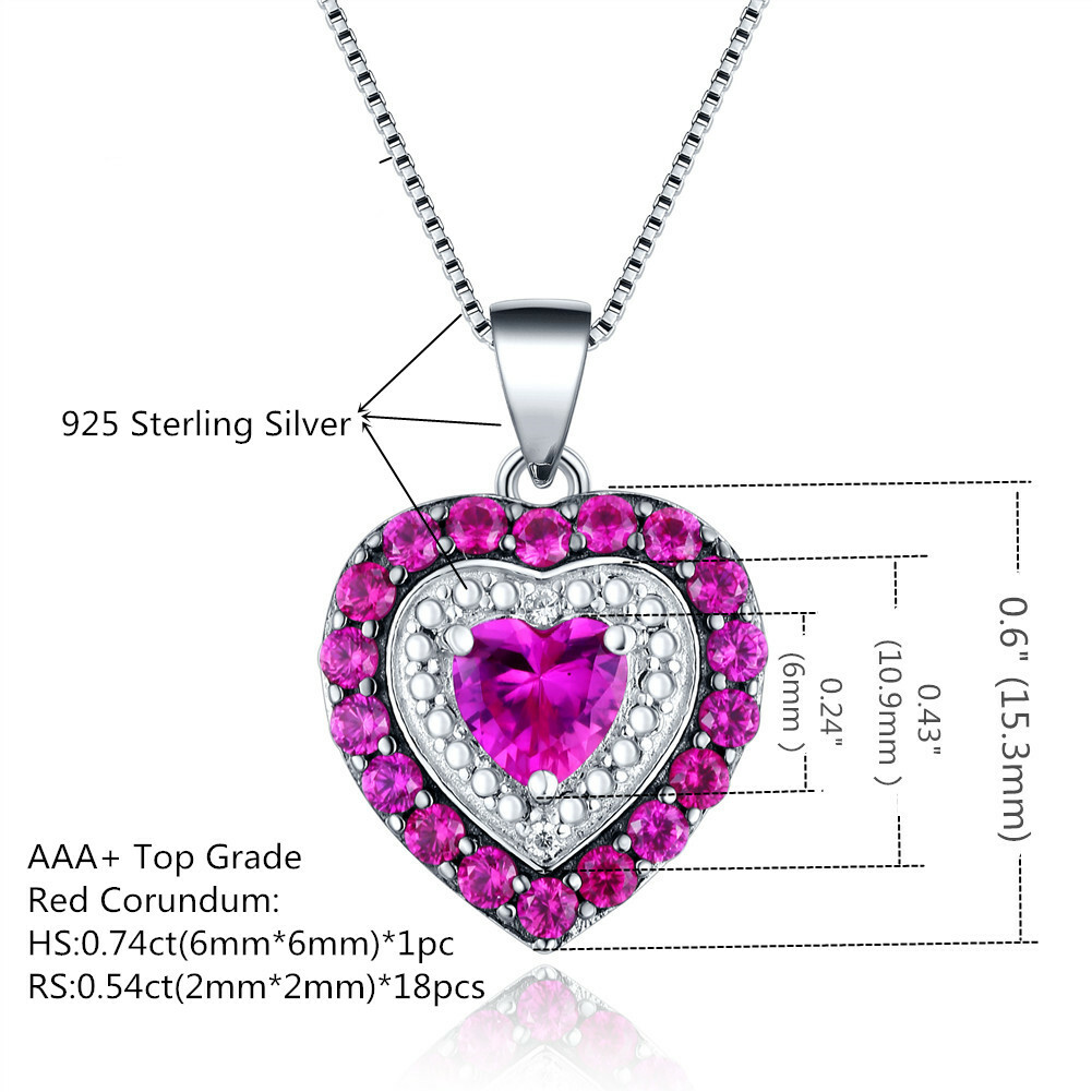 925 Sterling Silver Pendant Necklace Simulated Ruby Heart Gift for Women