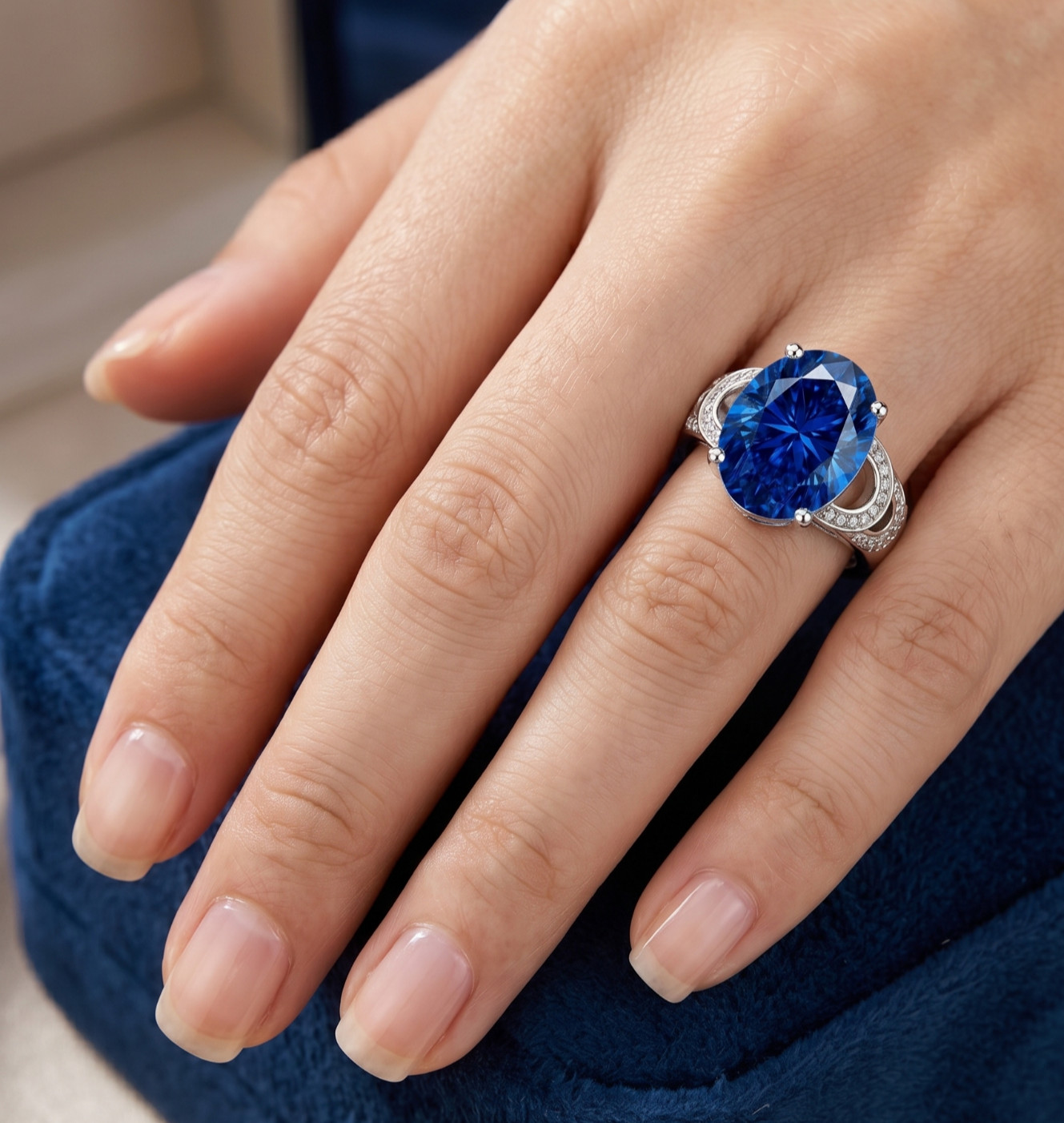 7.00 Ct Certified Oval Cut Blue Natural Diamond Ring VVS1 White Gold Finish
