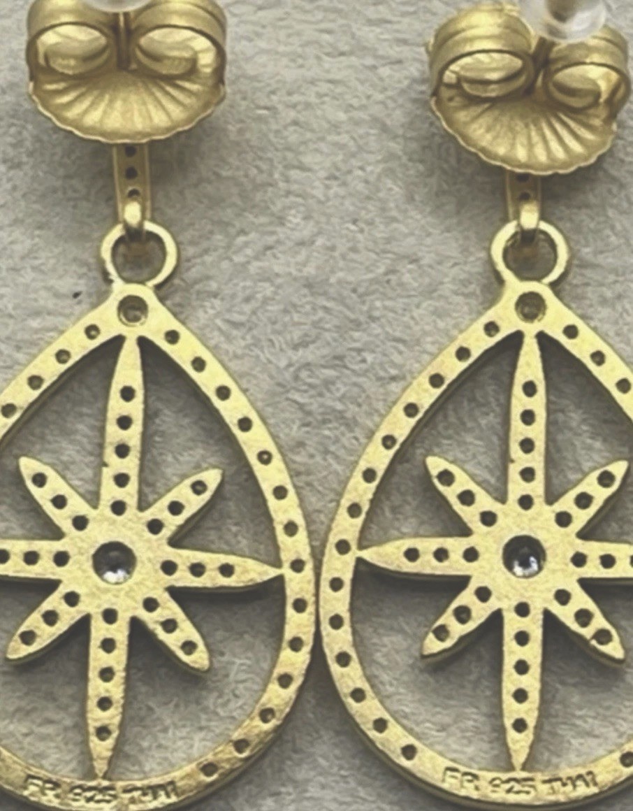 FREIDA ROTHMAN 14kt Gold Plated Sterling Silver Star Drop Earrings MSRP $450 NWT
