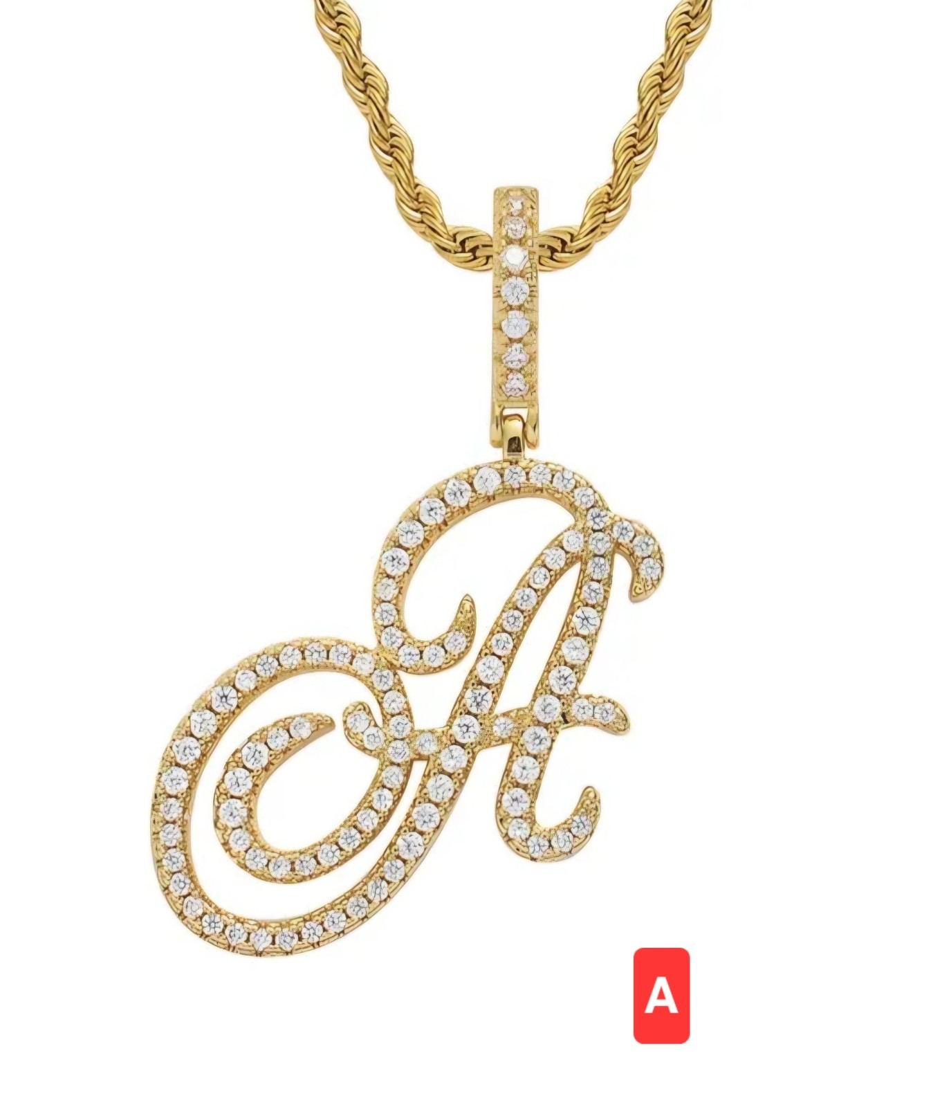 Rhinestone Script Initial Pendants GOLDTONE Sizes in Description (S12)