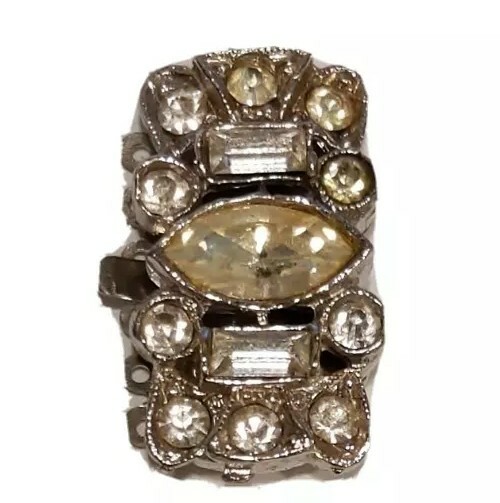 Antique Rhinestone White GT Trim Pendant Bracelet Pearl Clasp 1/2″ x 1″ #OK339