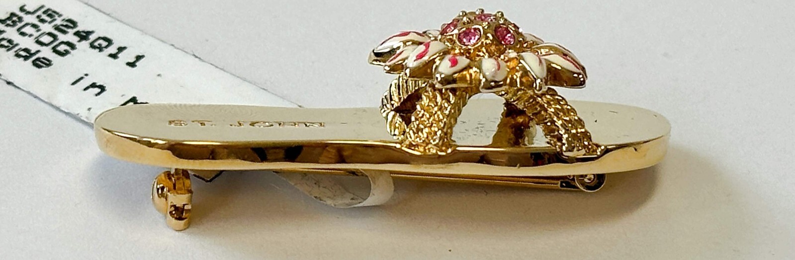 NWT ST. JOHN Pin Brooch Sandal Flower 24 KGP Pink Crystals Multicolor Vintage