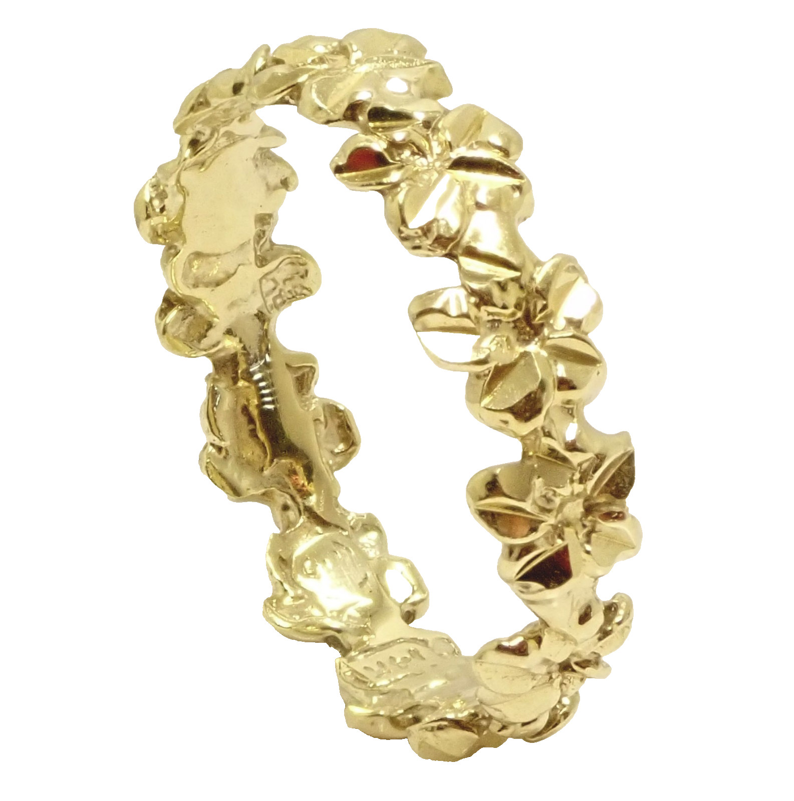 Size 5 Hawaiian Plumeria Lei Solid 14K Yellow Gold Women’s Ring 4.3 mm Handmade