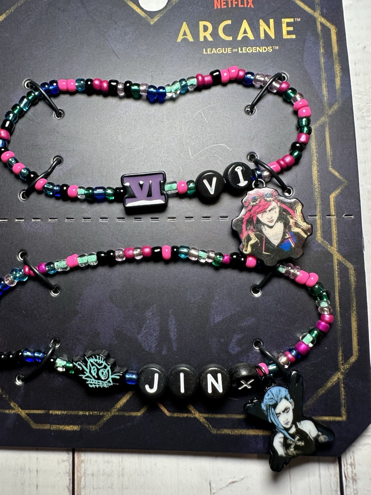 Arcane (League Of Legends) Vi & Jinx Best Friend Bead Bracelet Set Netflix New