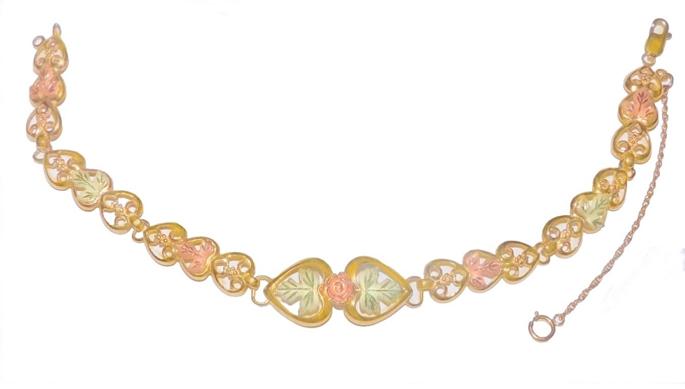 Black Hills Gold 10k Heart Rose Link Bracelet