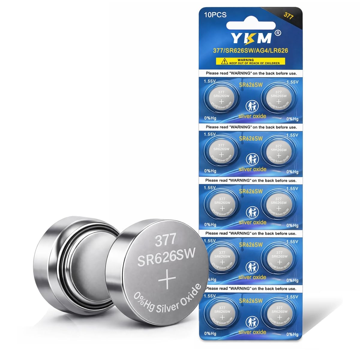 YKM 10 Pack 377 SR626SW Watch Battery LR626 377/376 V377 377a AG4 6.8*2.6mm