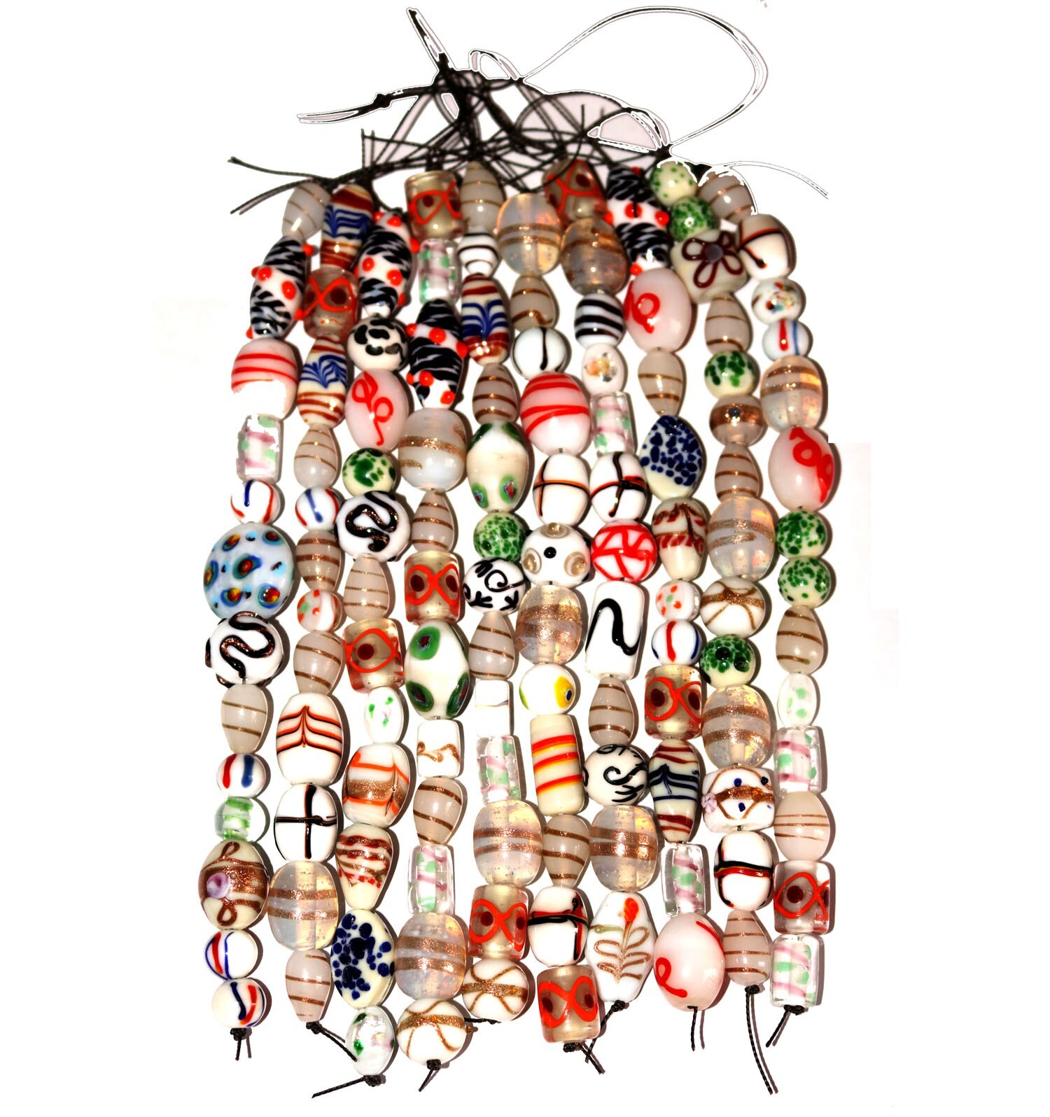20 strands Lamp work Beads, 5 each in 4 color combination, Handmade Glass Beads.