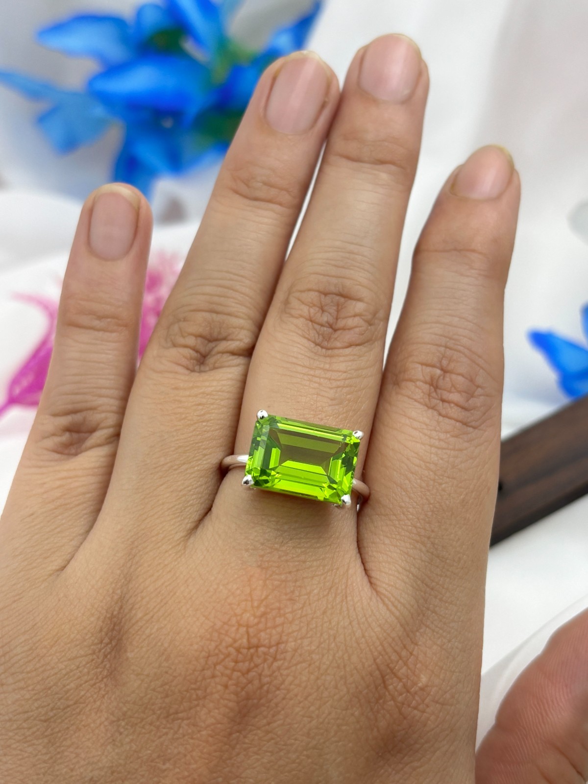 Everyday Women Peridot Emerald Cut 10x14m Ring August Silver Handmade Jewelry