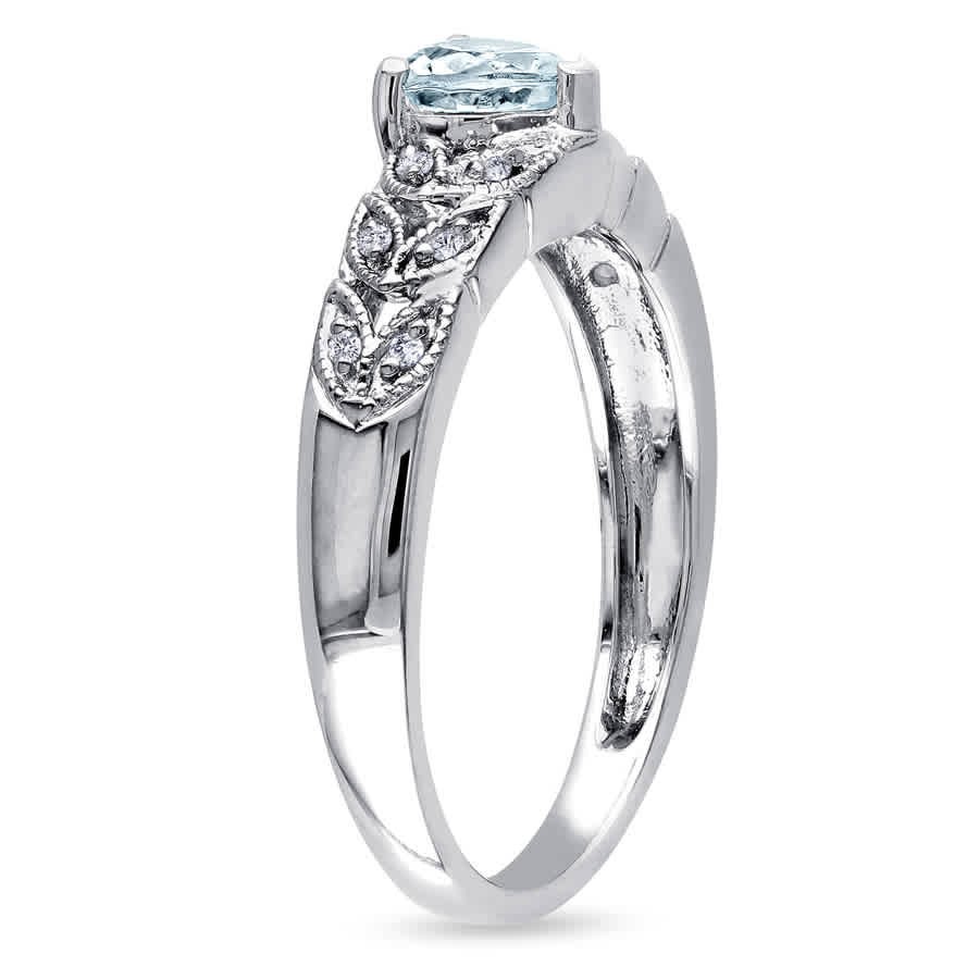 Amour Sterling Silver 0.05 CT Diamond TW And 1/3 CT TGW Aquamarine Heart Ring