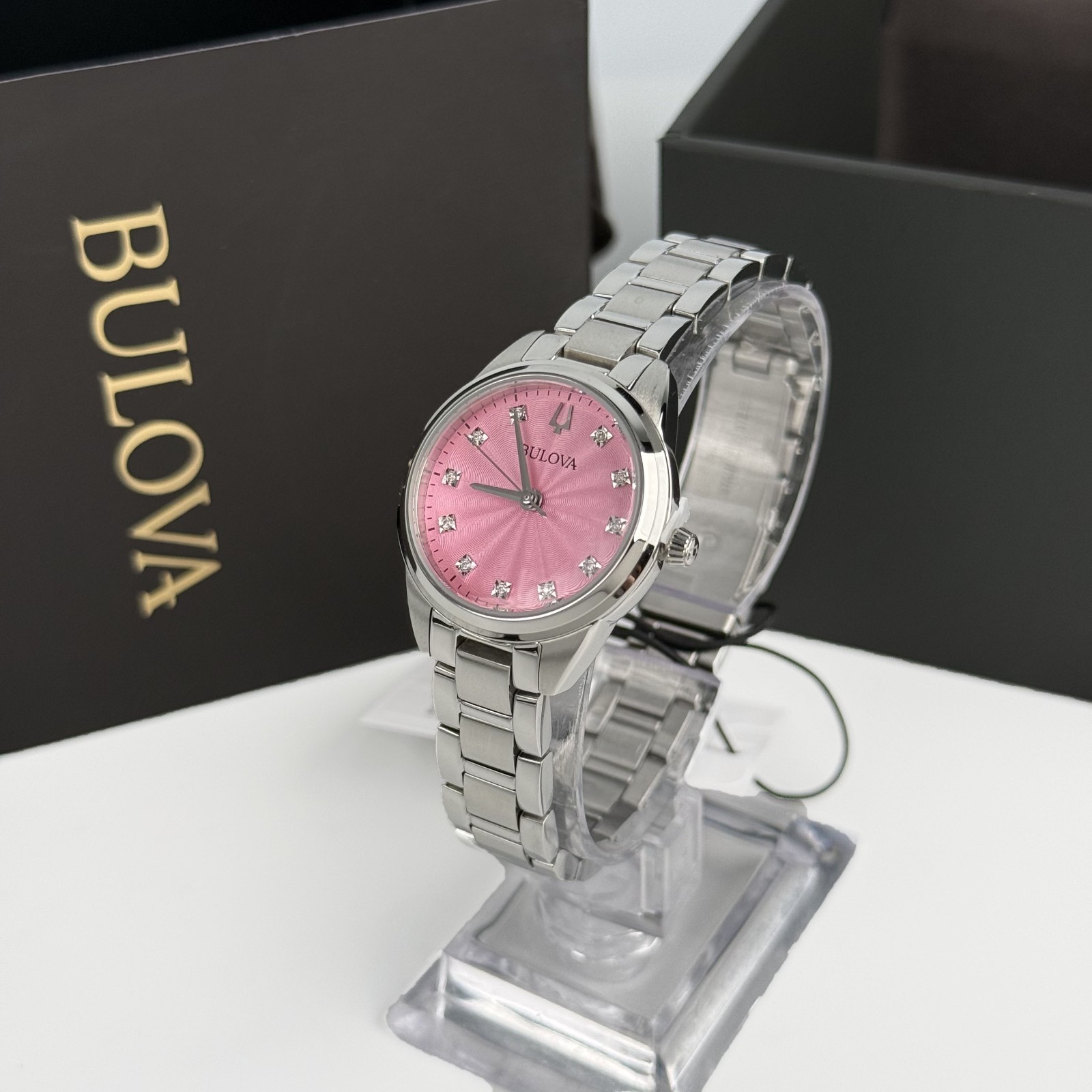 Bulova Sutton 96P249 Women’s Quartz Classic Watch Diamond Pink Dial 28mm
