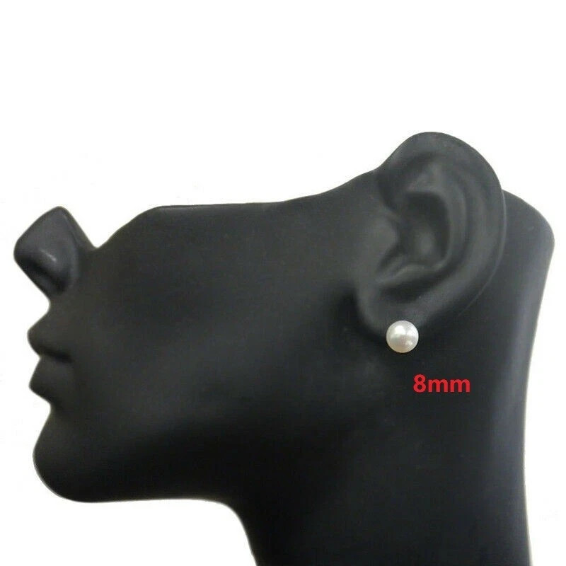 925 Sterling Silver Genuine Freshwater White Pearl Stud Earrings Gift for Women