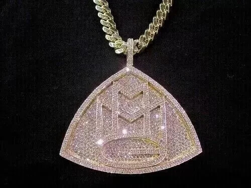 Real Moissanite 4Ct Round Cut Custom MMG Fancy Pendant 14K Yellow Gold Plated