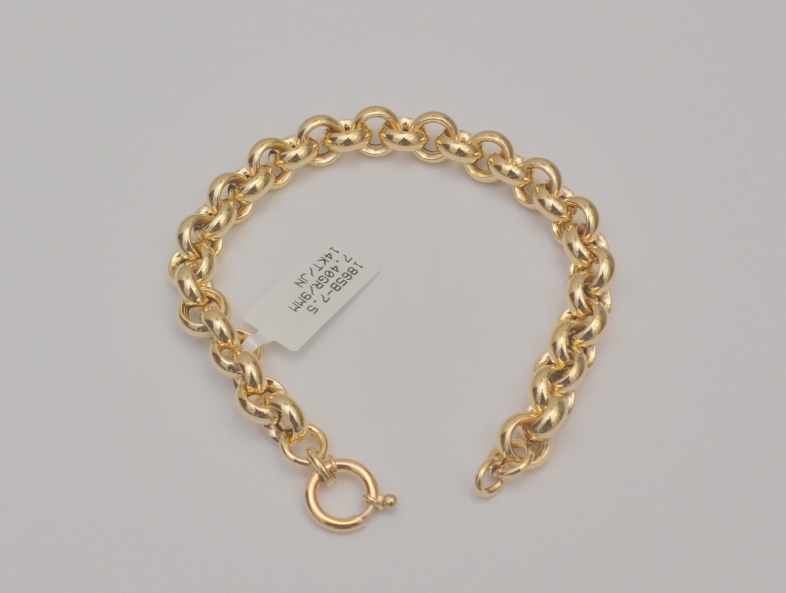 14k Yellow Gold Rolo Link Hollow Chain Bracelet 7.5 inches 8.8 mm 7.4 Grams