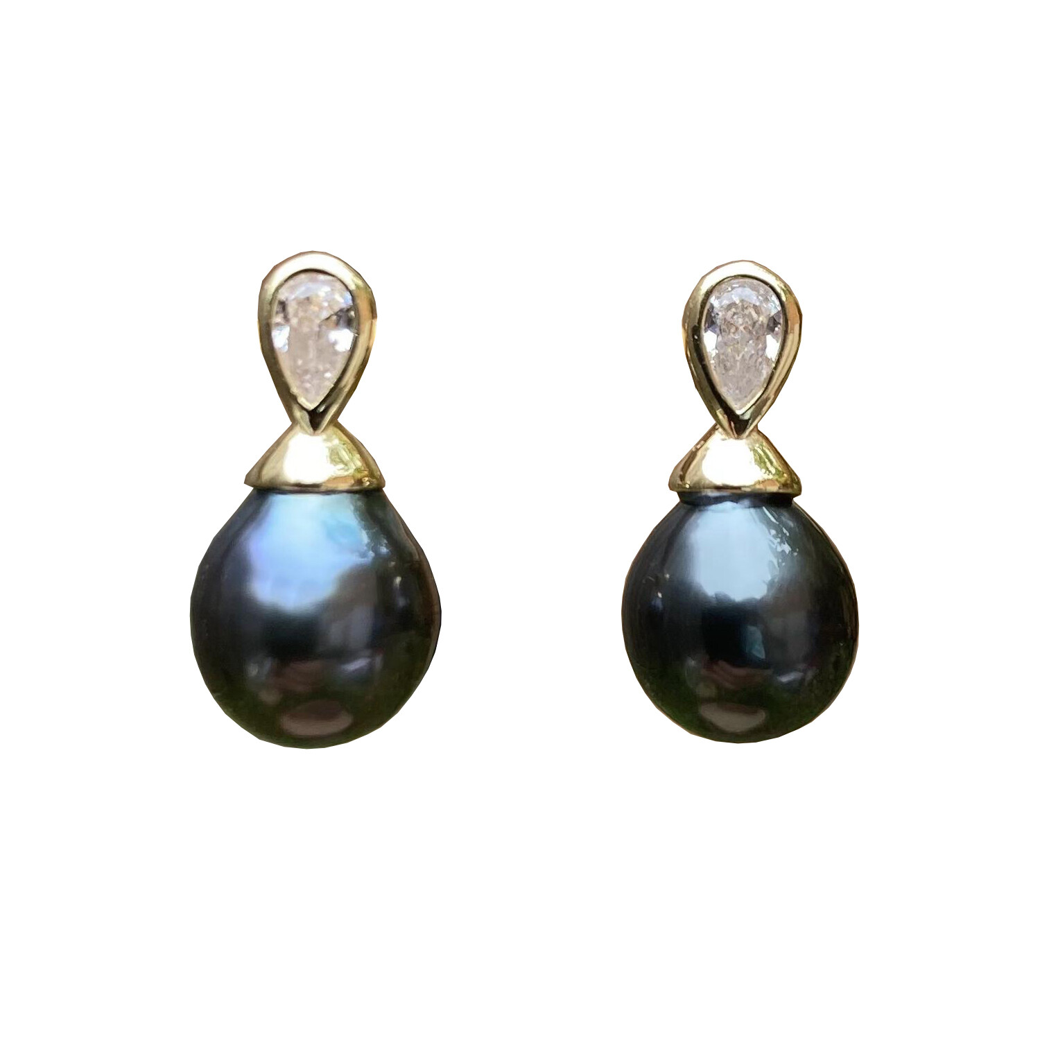 High luster Black Tahitian Pearl sterling Silver S925 Gold Earring stud TH185