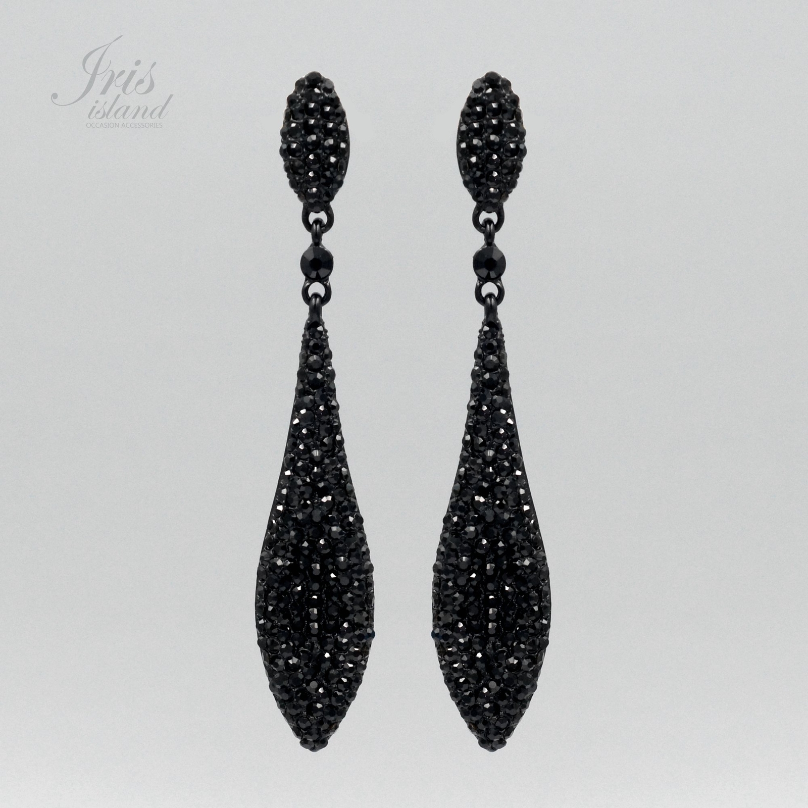 Women Black Jet Crystal Rhinestone Wedding Chandelier Drop Dangle Earrings 07056