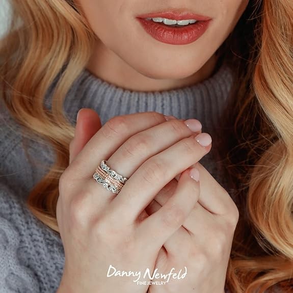 PZ Paz Creations .925 Sterling Silver and Rose Gold over Silver Spinner Ring