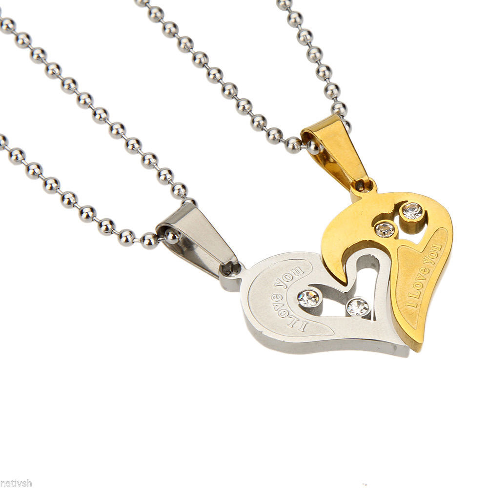 Stainless Steel Men Women Lover Couple Necklace I Love You Heart Shape Pendant