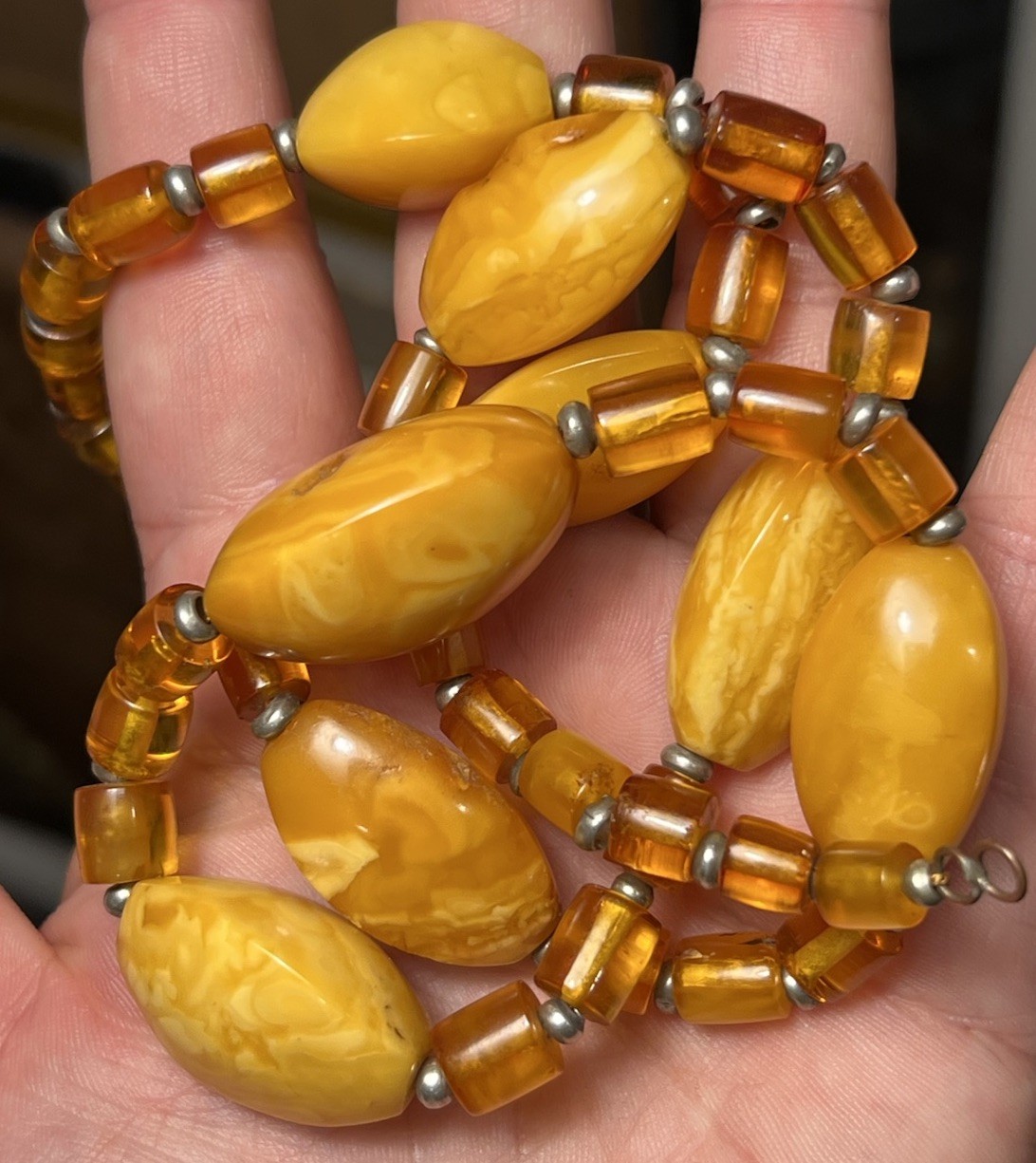Antique Vintage Russian Baltic Butterscotch Egg Yolk Amber Bead Necklace