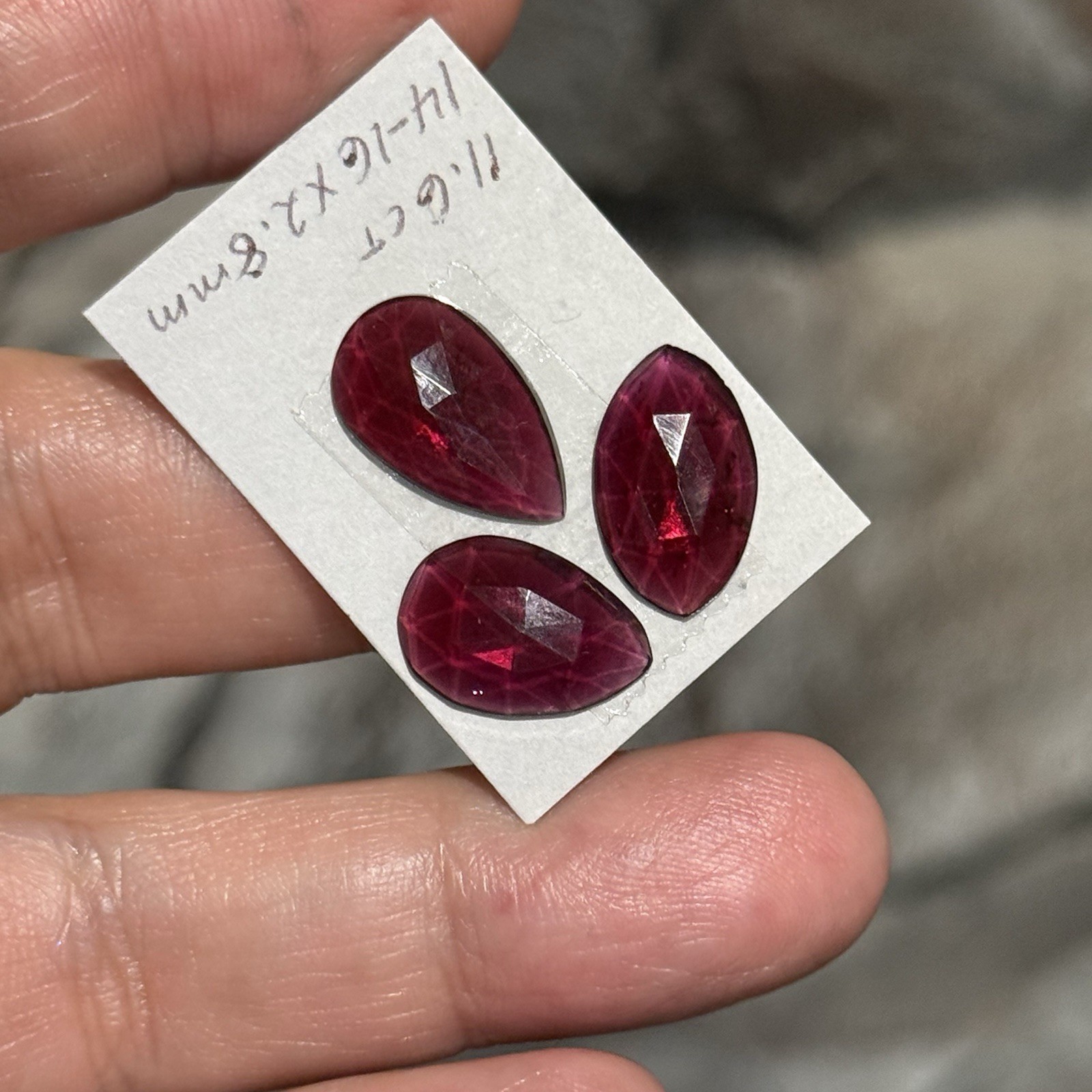 11.6ct 14-16×2.8mm 3pc Mixed Lot Fine Rose Cut Rhodolite Garnet Cabochon Gems