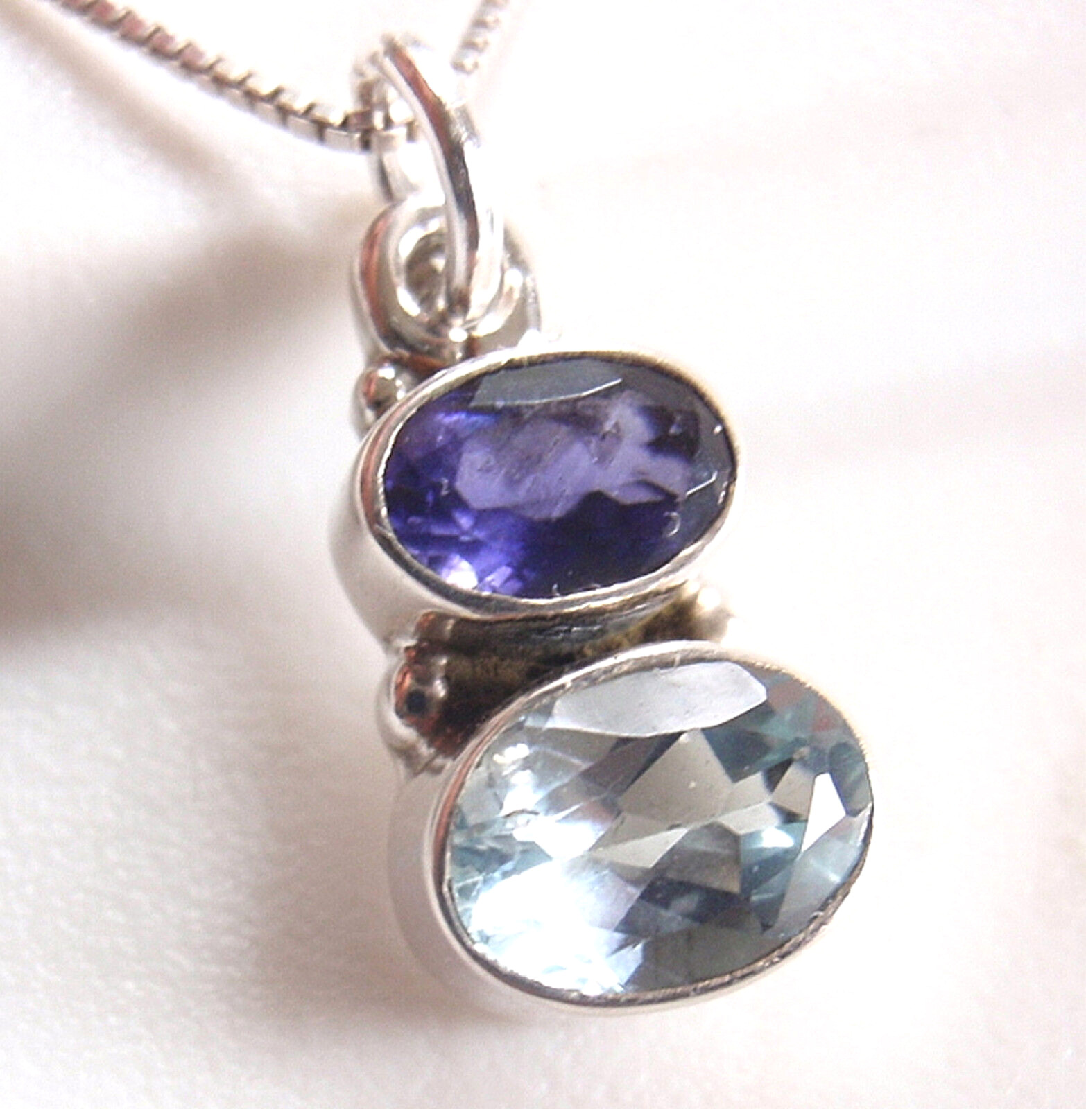 Faceted Iolite and Blue Topaz Double-Gem 925 Sterling Silver Pendant very small