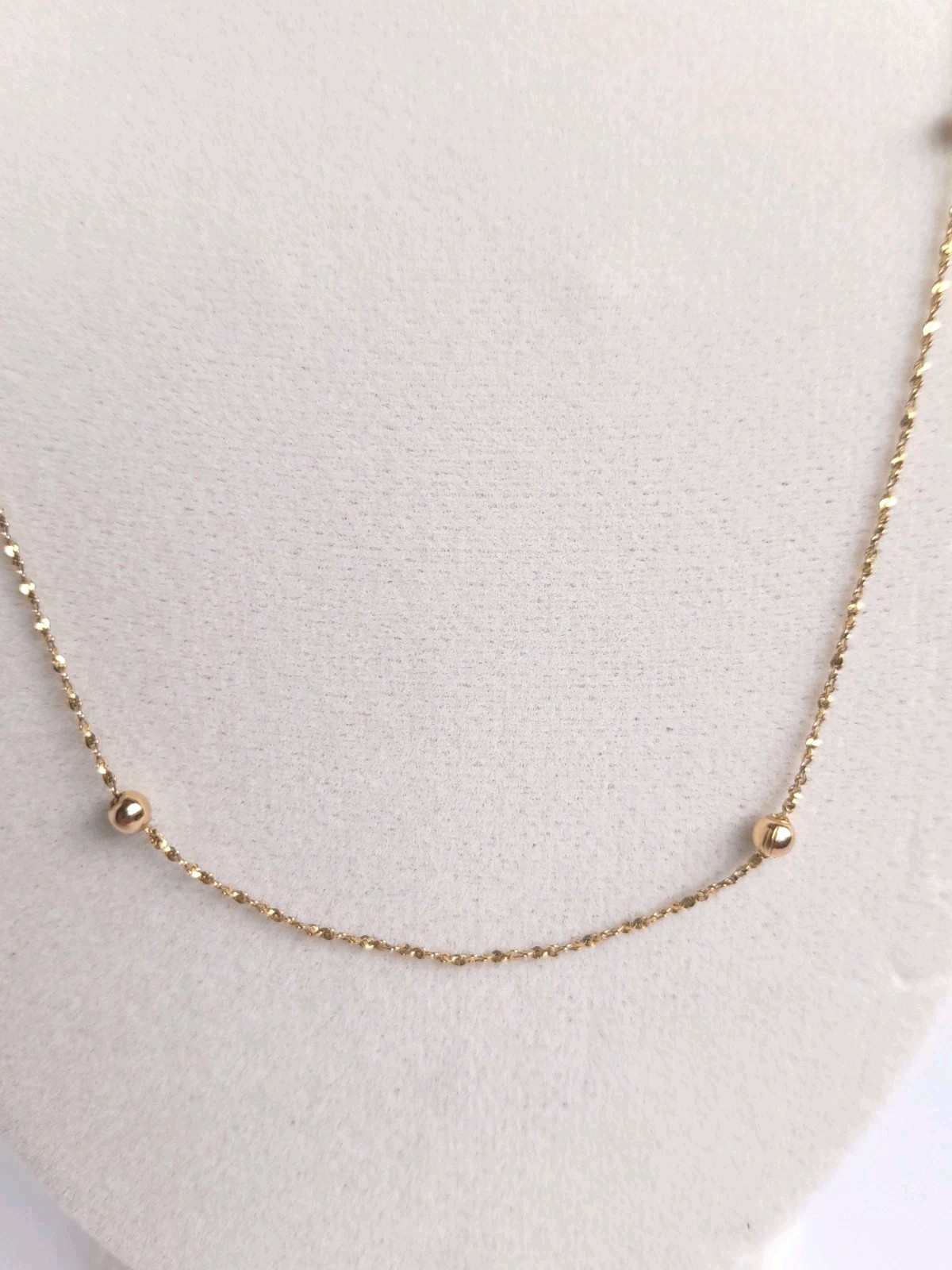 14K Solid Gold 2.3g Bead Station Necklace 18” 3.2mm Satellite Italy Minimalist