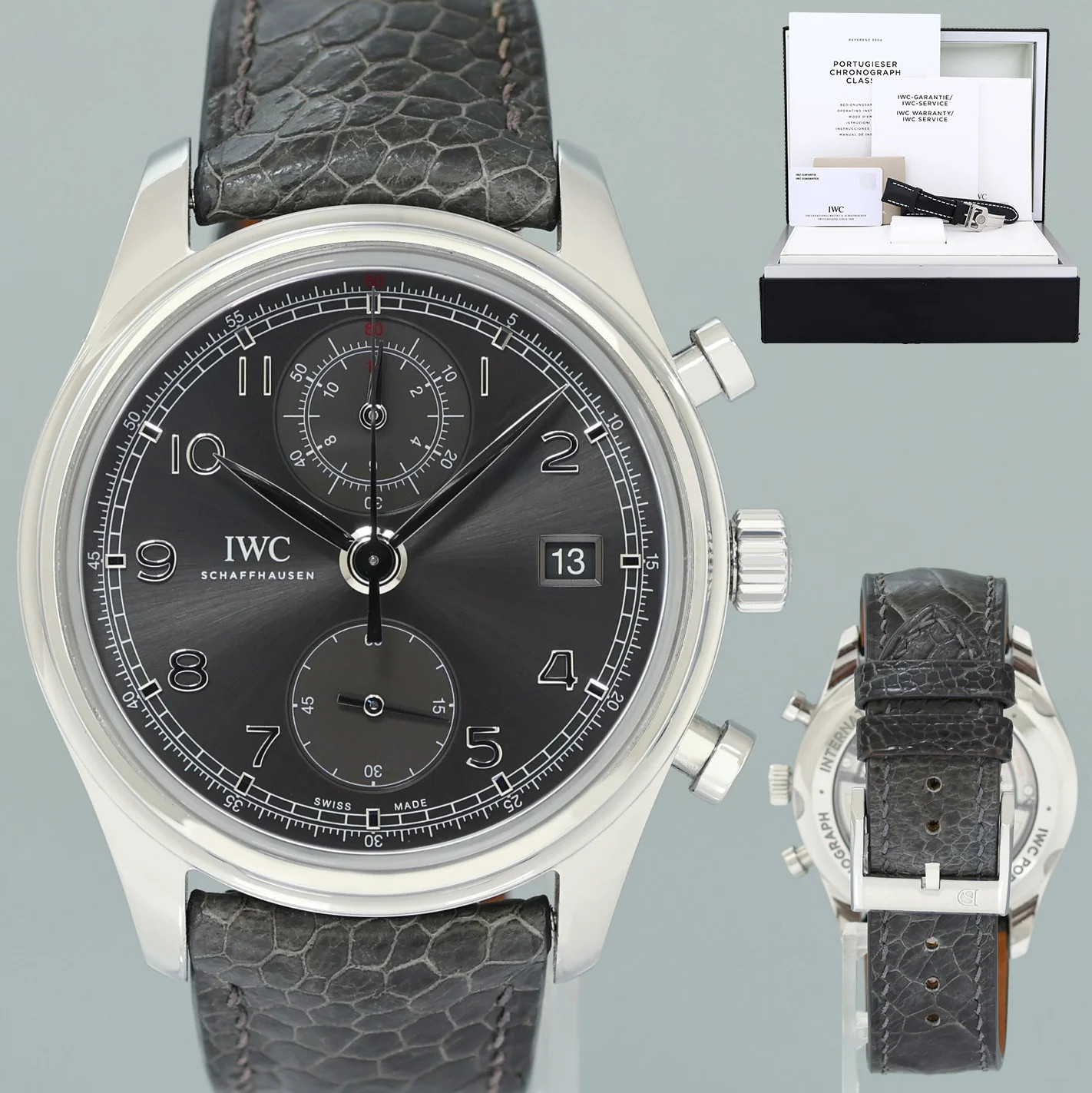 PAPERS MINT IWC Portugieser Chronograph IW390404 Grey Leather 42mm Watch Box