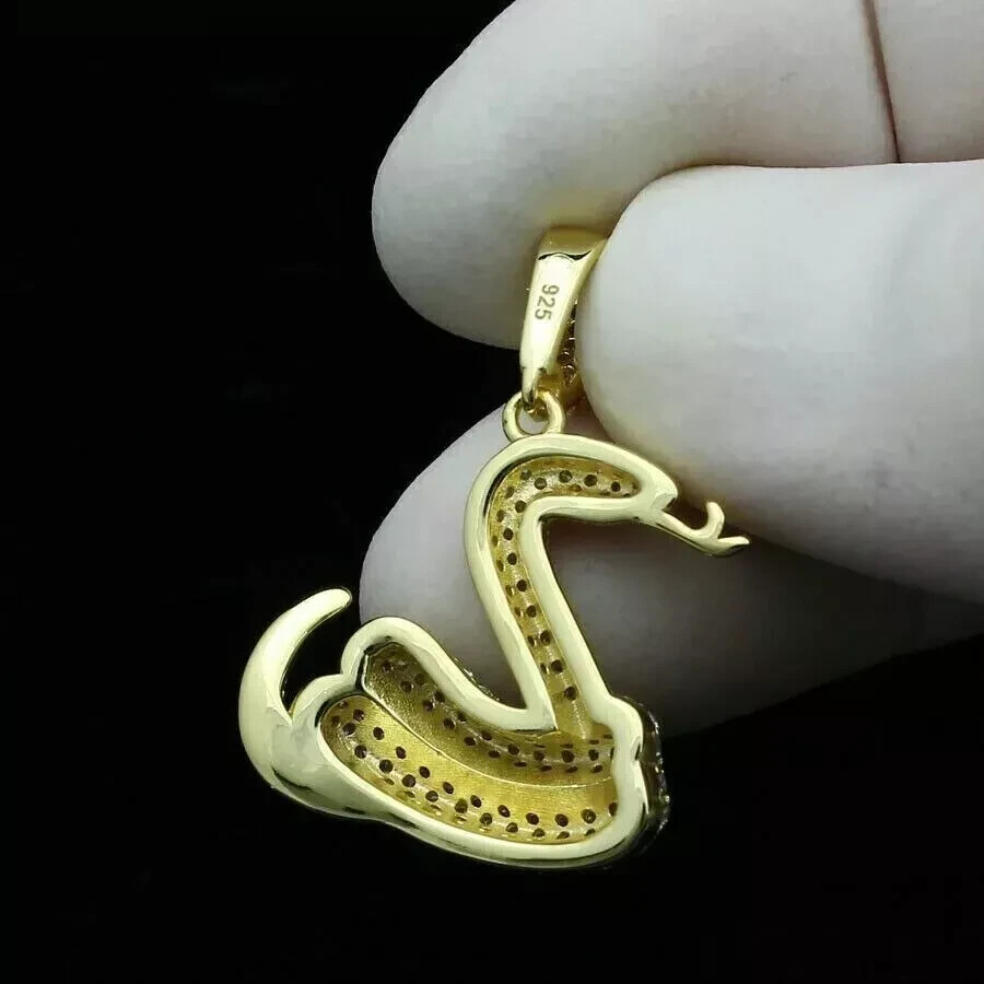 1.10Ct Round Cut VVS1 D Diamond Snake Pendant 14K Yellow Gold Finish