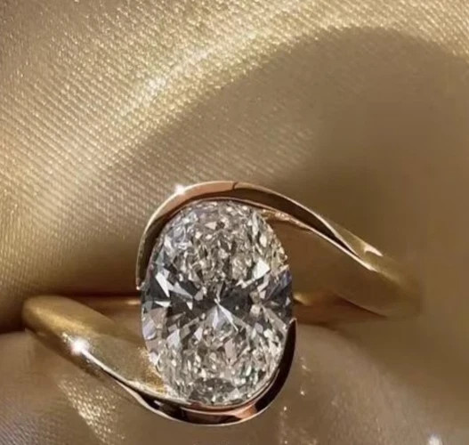 Oval Cut 2.00 Ct Natural Diamond Bypass Wedding Ring 14K Real Yellow Gold Size 8