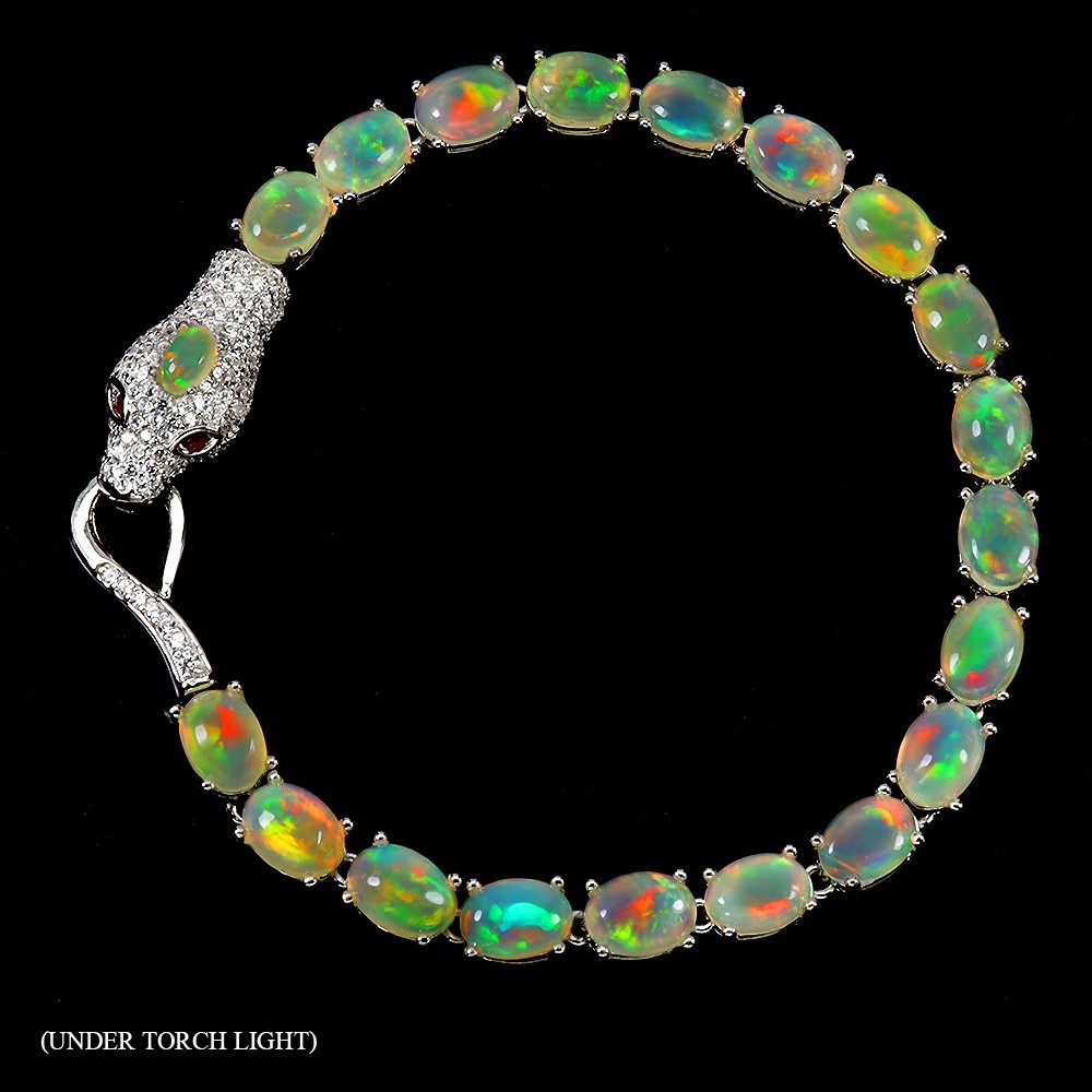 925 Sterling Silver Bracelet Oval Fire Opal 7x5mm Natural Gemstone Jewelry 7in