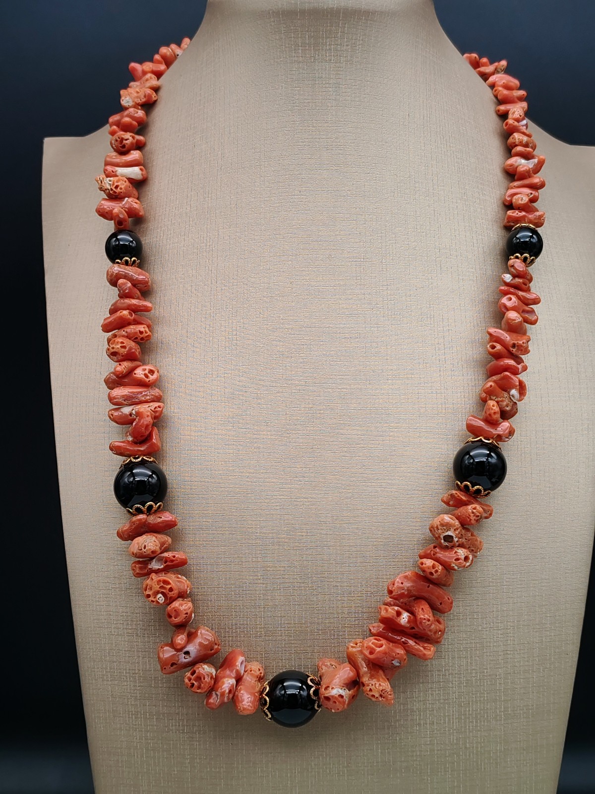 Women’s Red Coral Necklace of Sardinia Black Onyx Silver Italian Jewelry