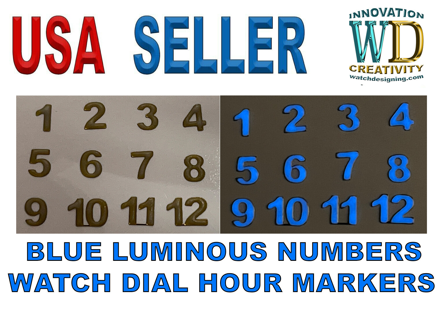 Watch Dial Hour Markers 12 Numbers Blue Green LUMINOUS Numerals indexes Indices
