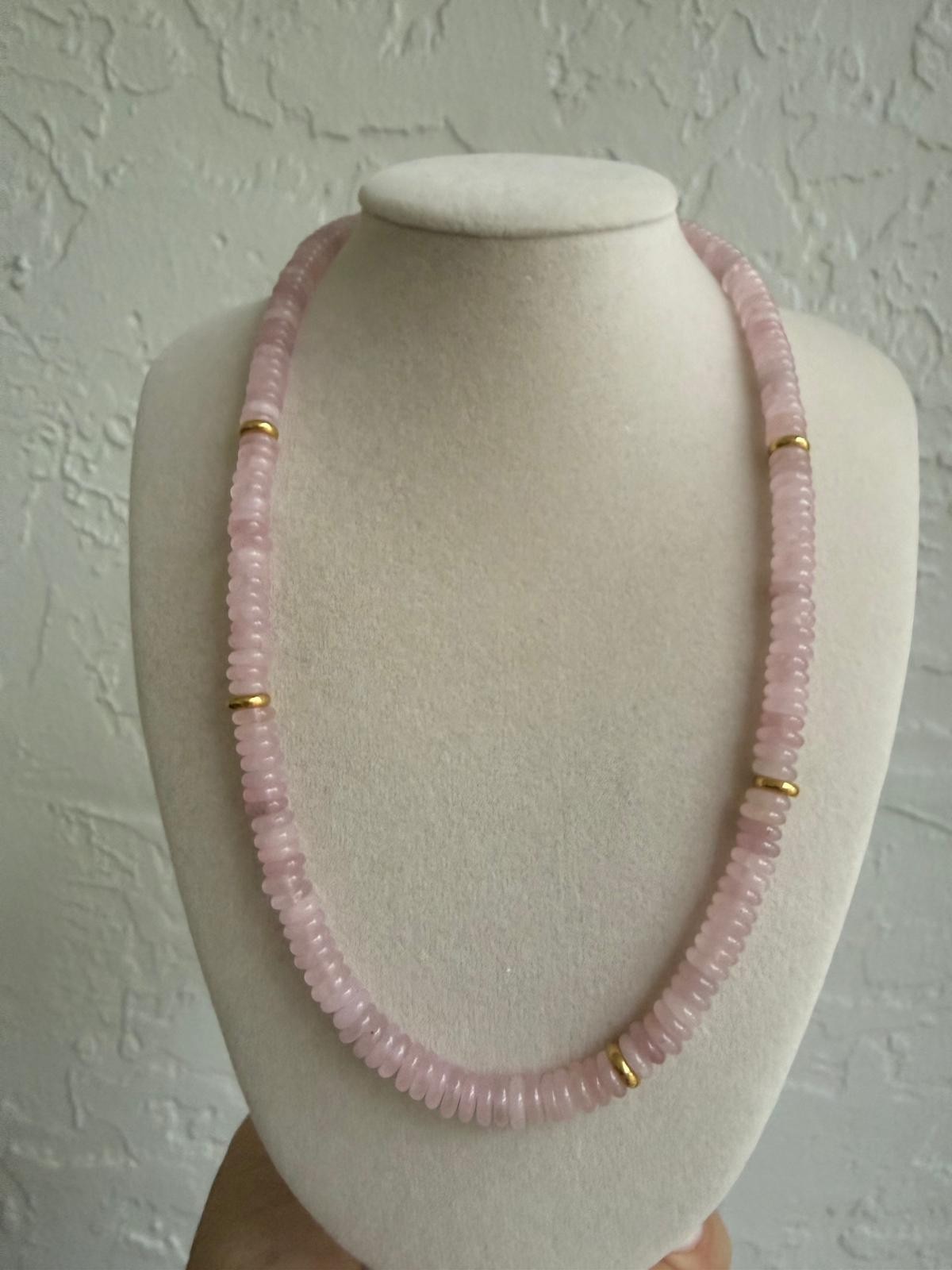Mayamar Pink Beaded Necklace Gold Tone Accent Beads 16″ Minimalist Chic