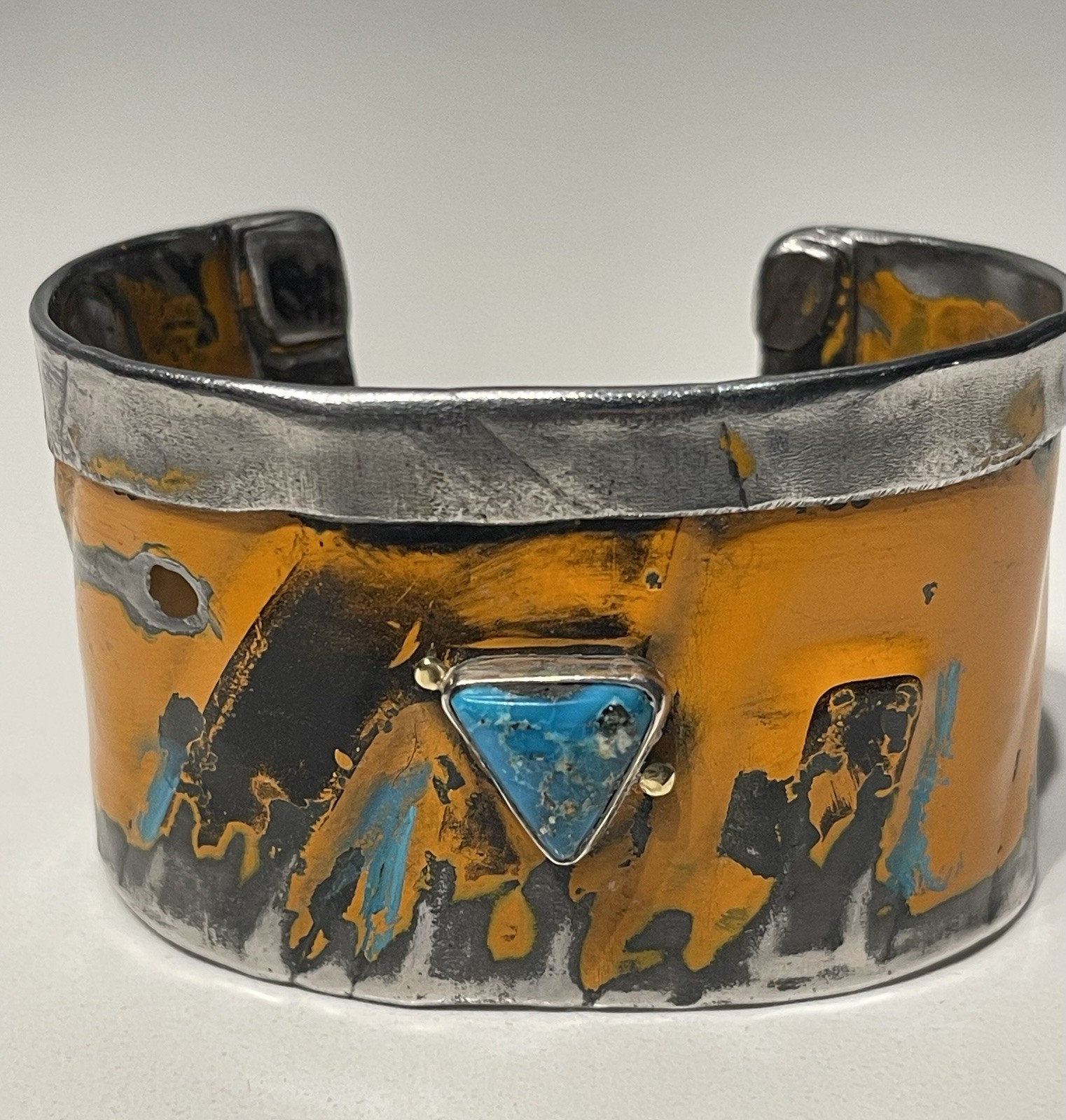 Kit Carson Handmade Metal Turquoise Cuff Bracelet hand painted Mustard Yellow