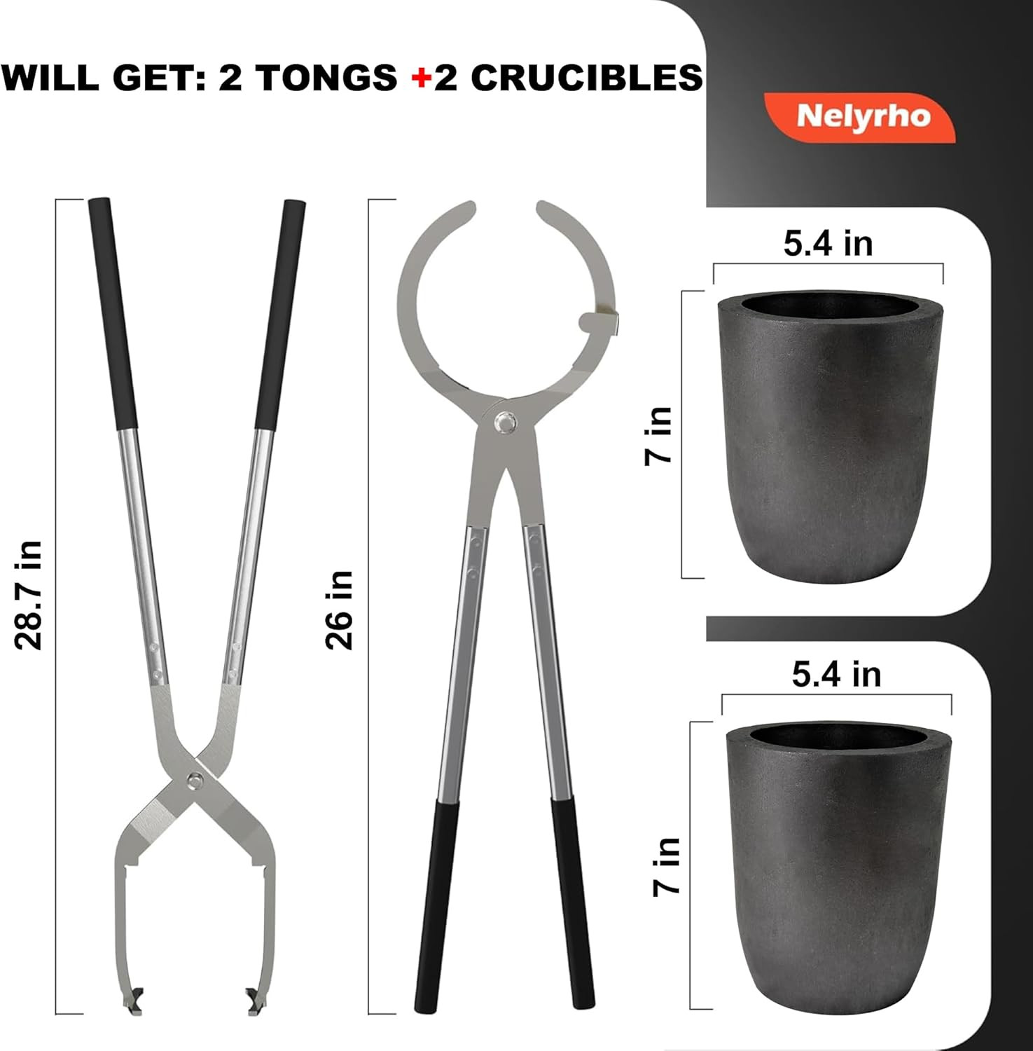 #10 (26Lbs-12Kg) Crucible Tongs Set with Lifting Tongs, Pouring Tongs and 2 Grap