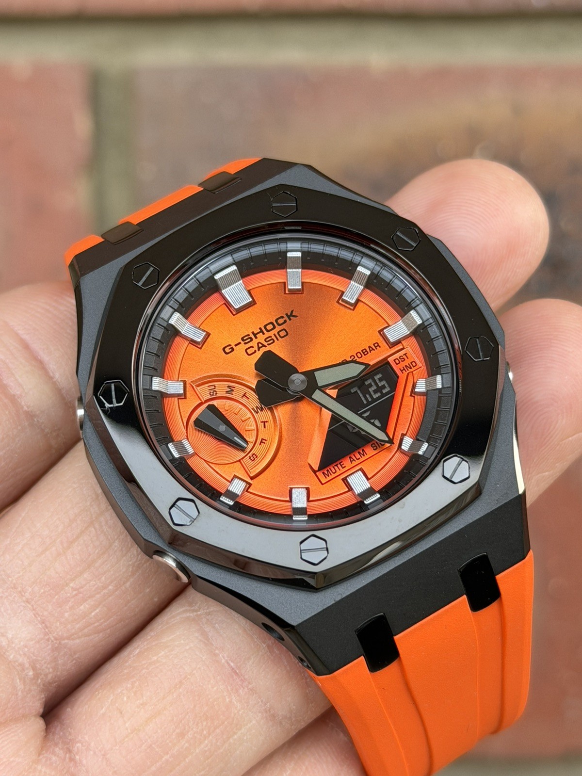 Casio G-Shock GA-2100 Custom Mod Premium SS Case With FKM Band,Polish Orange