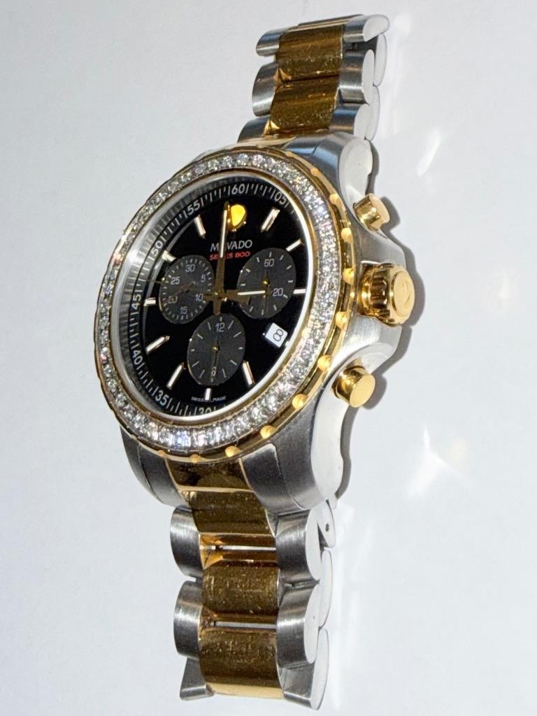 MOVADO MENS SERIES 800 TWO TONE CHRONOGRAPH LAB GROWN DIAMOND WATCH