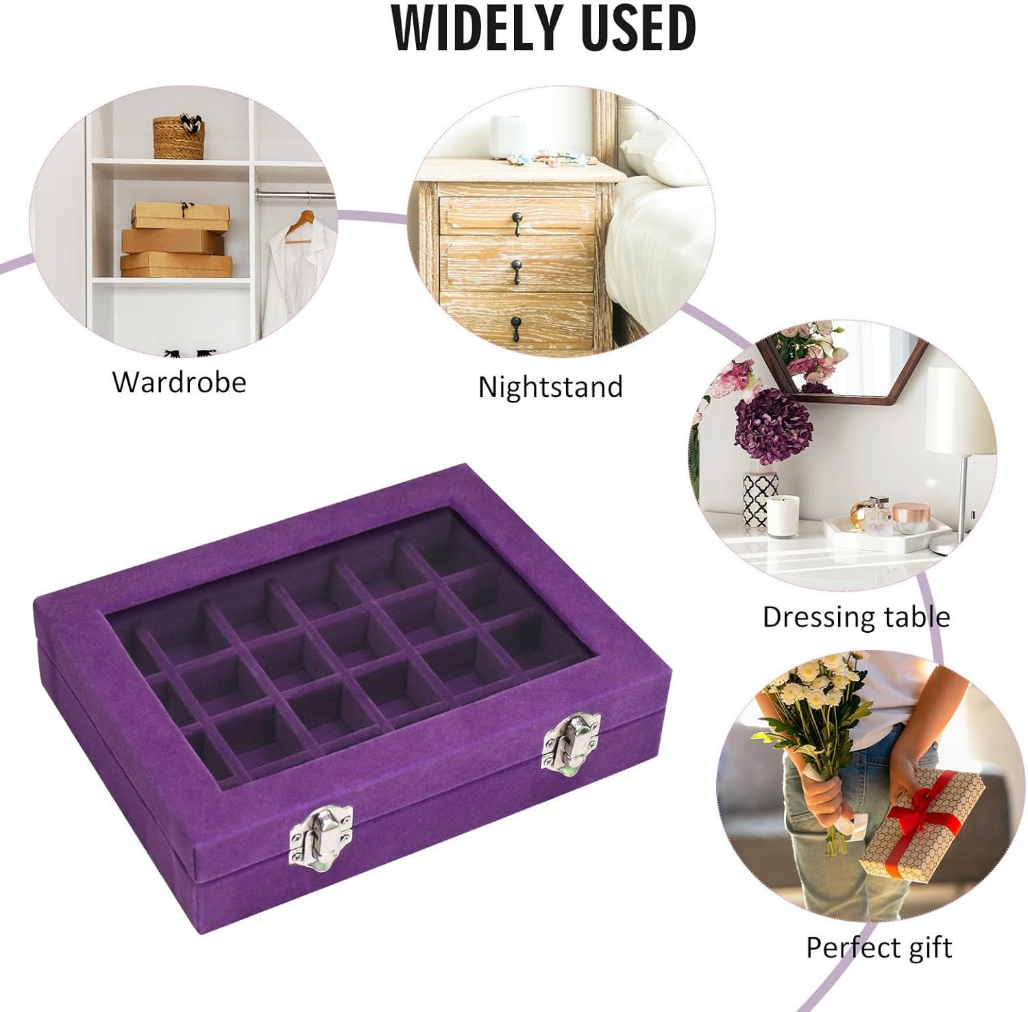 Velvet Jewelry Box 24 Grid Jewelry Ring Display Organiser Box Tray Holder Earrin