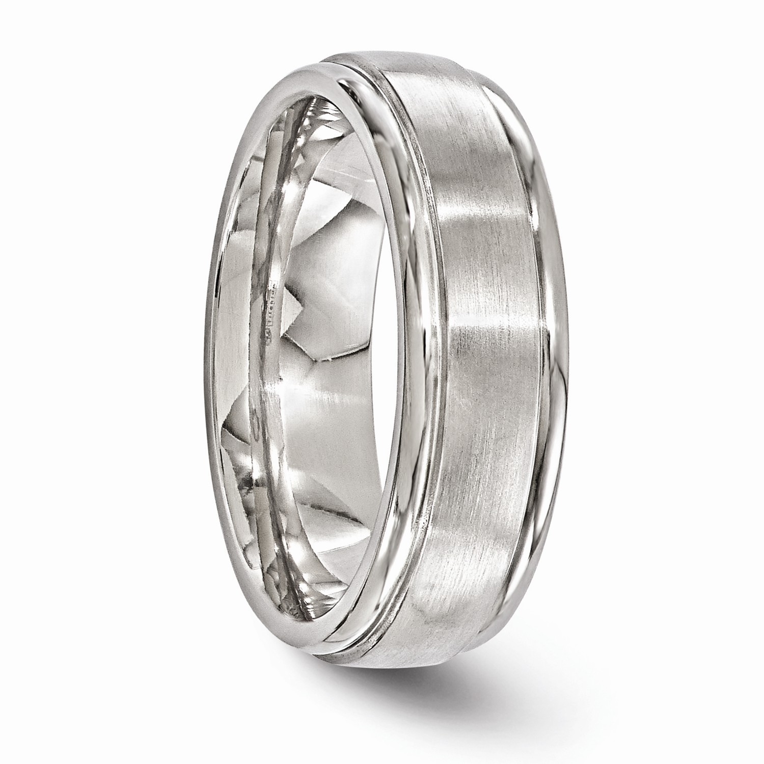 Edward Mirell Grey Titanium 7mm Brushed & Round Step Wedding Band Sizes 7 to 13