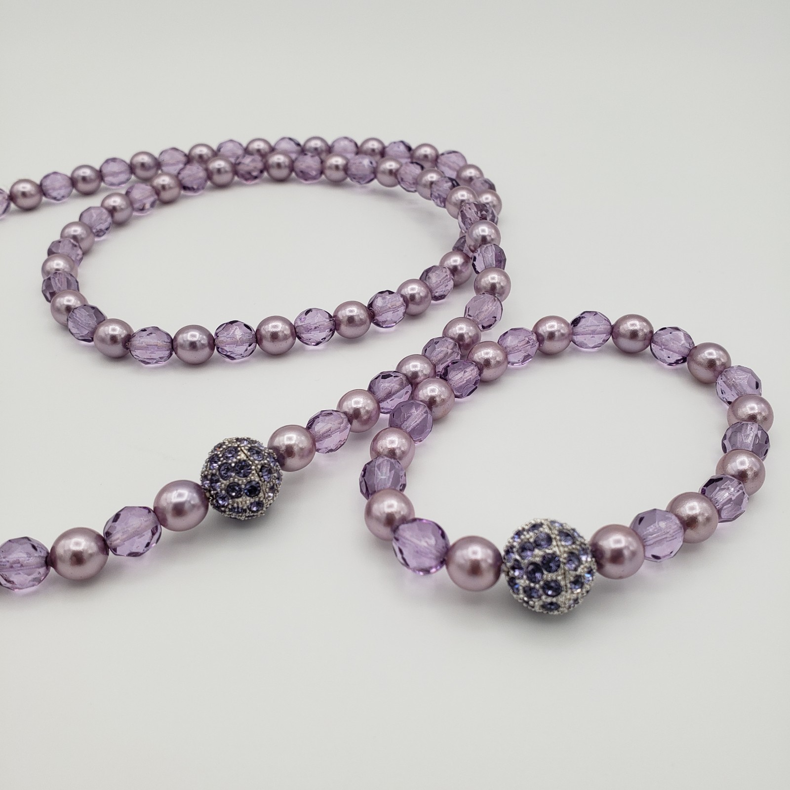 Joan Rivers Purple Faux Pearl Lavender Crystal Bead Necklace & Bracelet Set