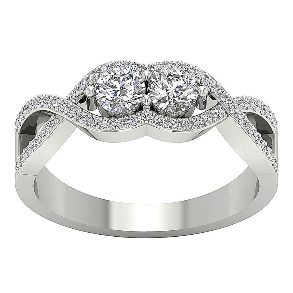 Forever Us Two Stone Solitaire Ring I1 G 0.85 Ct Round Diamond 14K Yellow Gold