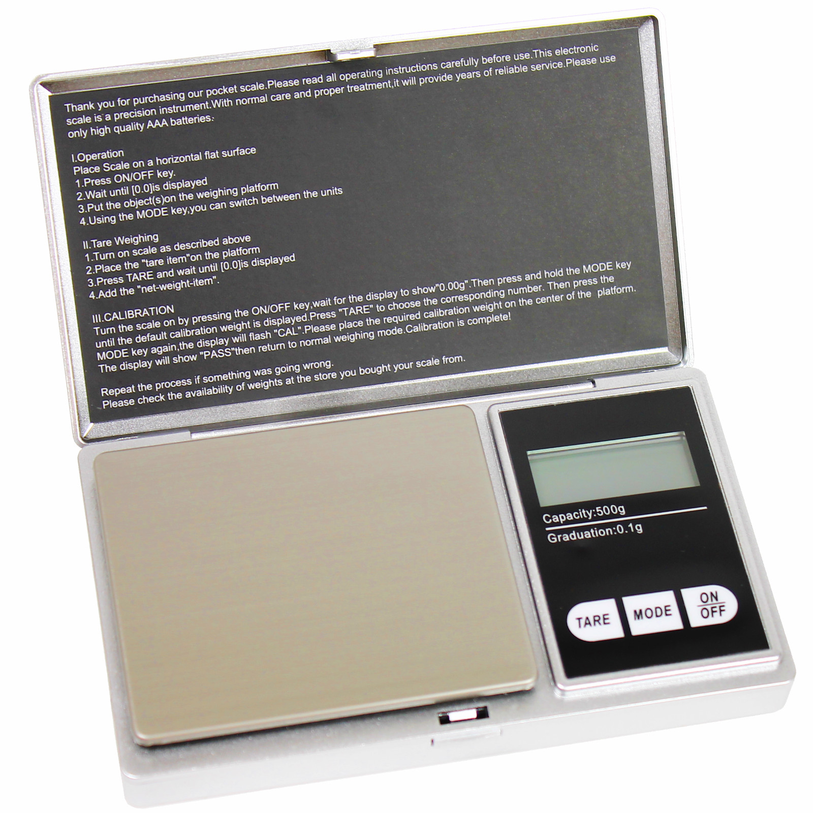 500g x 0.1g Digital Pocket Scale .1g Precision – portable – Silver – CS500