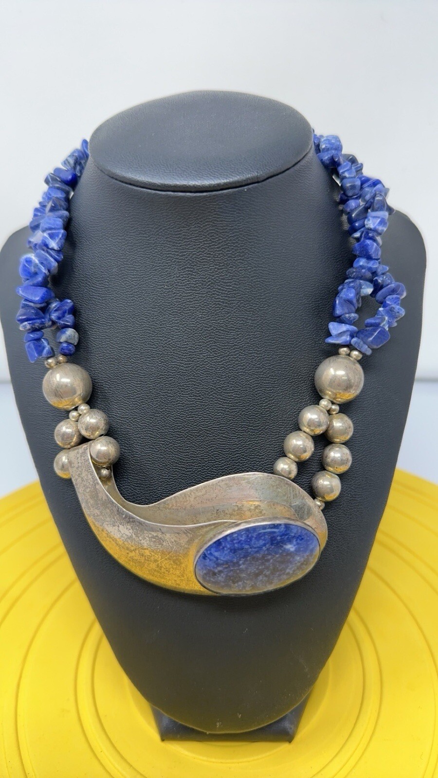 Sterling silver choker and Lapis genuine Stone 114g 18 In
