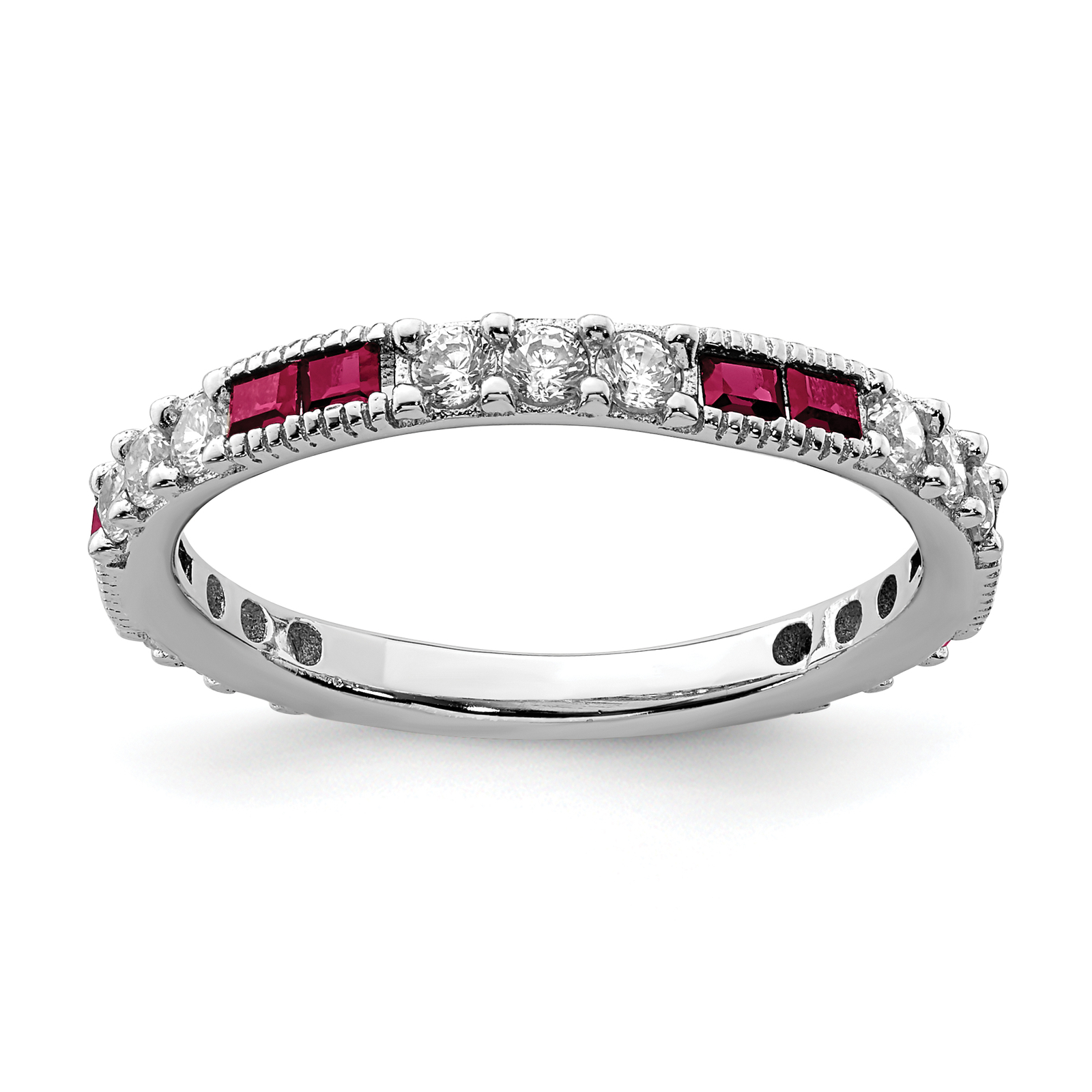 Silver Created Ruby and Round CZ Band QR7027