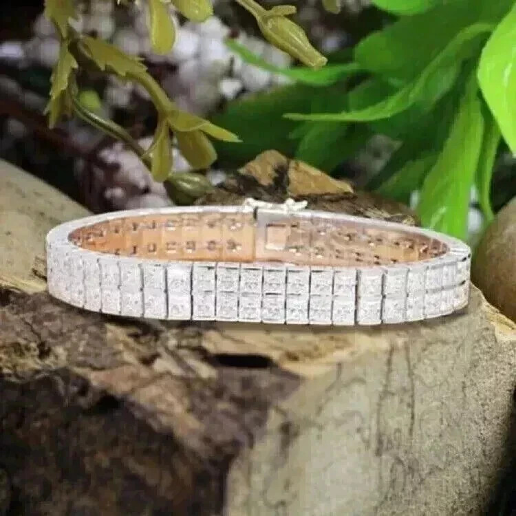 Men’s Tennis Bracelet 7Ct Princess Cut Lab Created Diamond 14K White Gold Plated